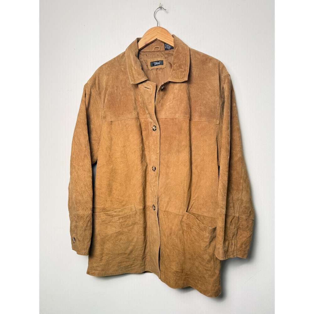 Brown Suede Jacket Leather Boutique Europa Womens XL Camel Button Front Chore